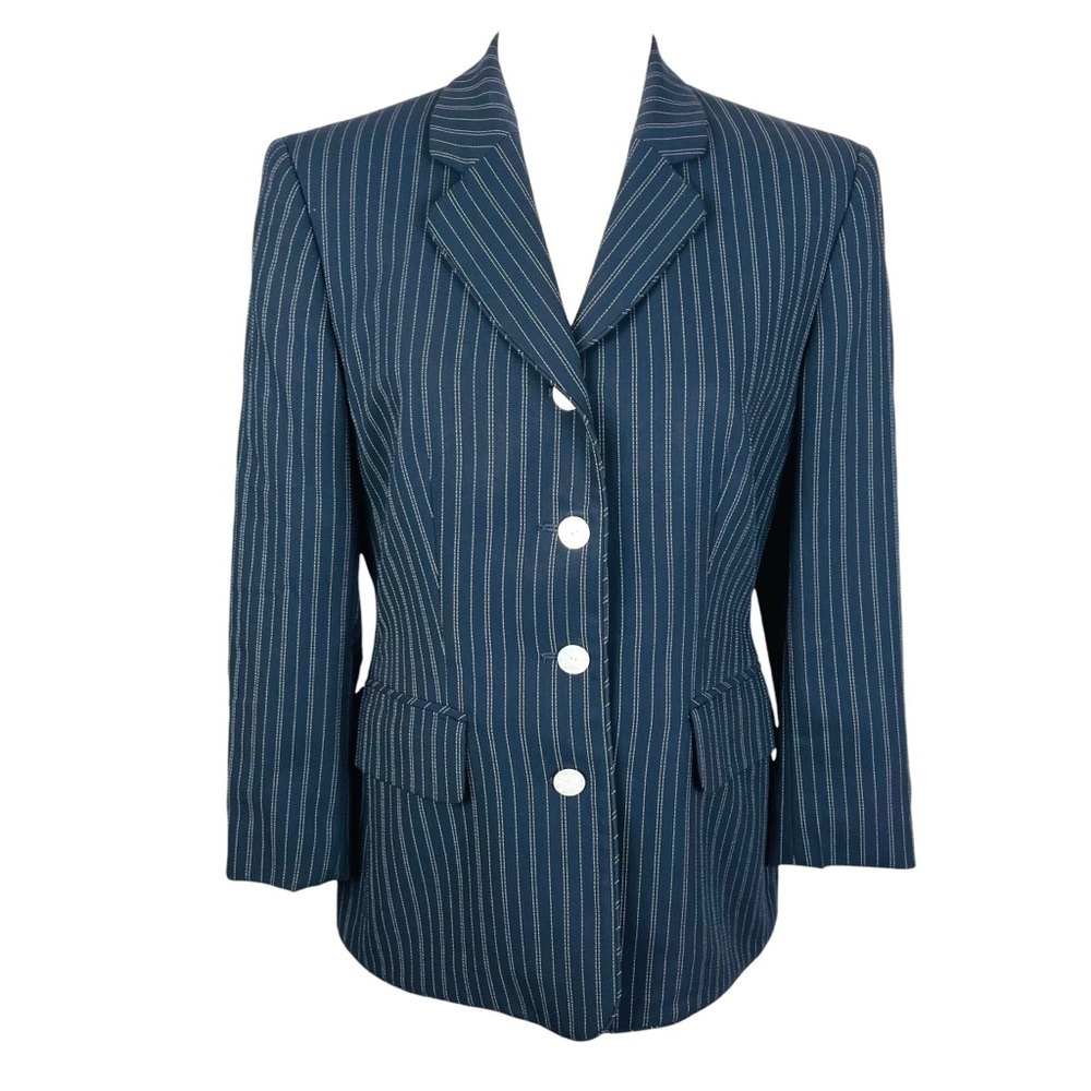Escada Margaretha Ley Black And White Pinstripe 100% Wool Blazer.